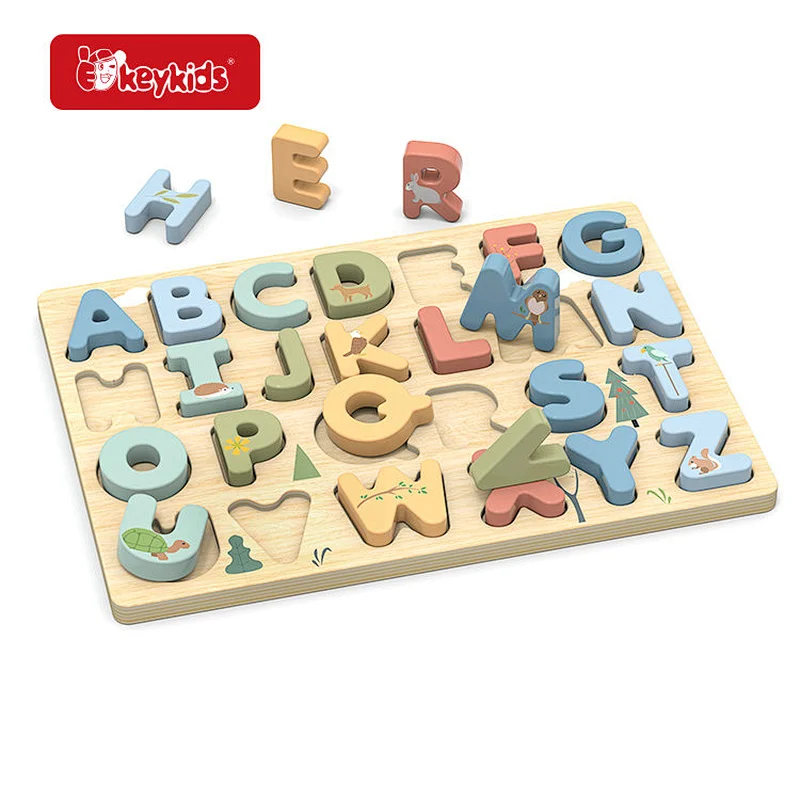 Wooden ABC Alphabet Puzzle Board with Animal Designs for Toddlers Early Learning W14B173